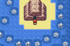 Lost Cave’s rocky entrance off Resort Gorgeous in Pokémon LeafGreen