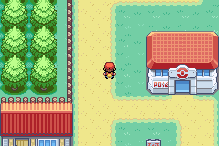 The road beside Three Island’s Pokémon Center after the biker gang leaves in Pokémon LeafGreen