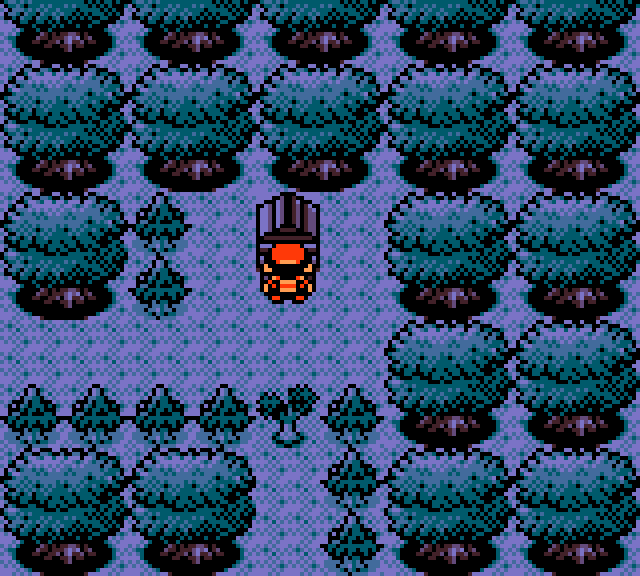 The player facing the Celebi shrine in Ilex Forest in Pokémon Crystal