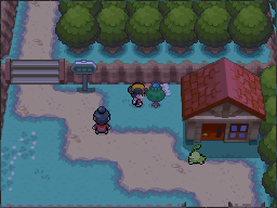 The blue-Apricorn tree is immediately west of the northern house. in Pokémon HeartGold.