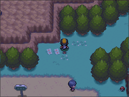 The red-Apricorn tree is beside the bend between the cliff and the wooded patch. in Pokémon HeartGold.