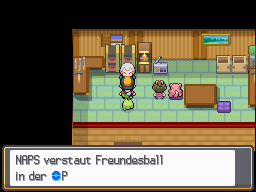 Kurt’s house in HeartGold with the receipt message for one Friend Ball
