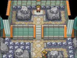 Brock in the Pewter City Gym in HeartGold