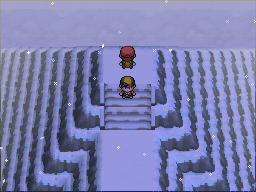 Red above the snowy summit staircase on Mt. Silver in HeartGold