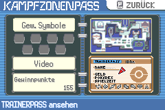 Emerald Frontier Pass showing its Trainer Card button, seven symbol slots and Battle Point total.