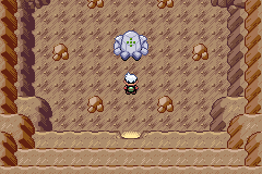 Regice standing in the middle of the Island Cave chamber with the player one step in front of it