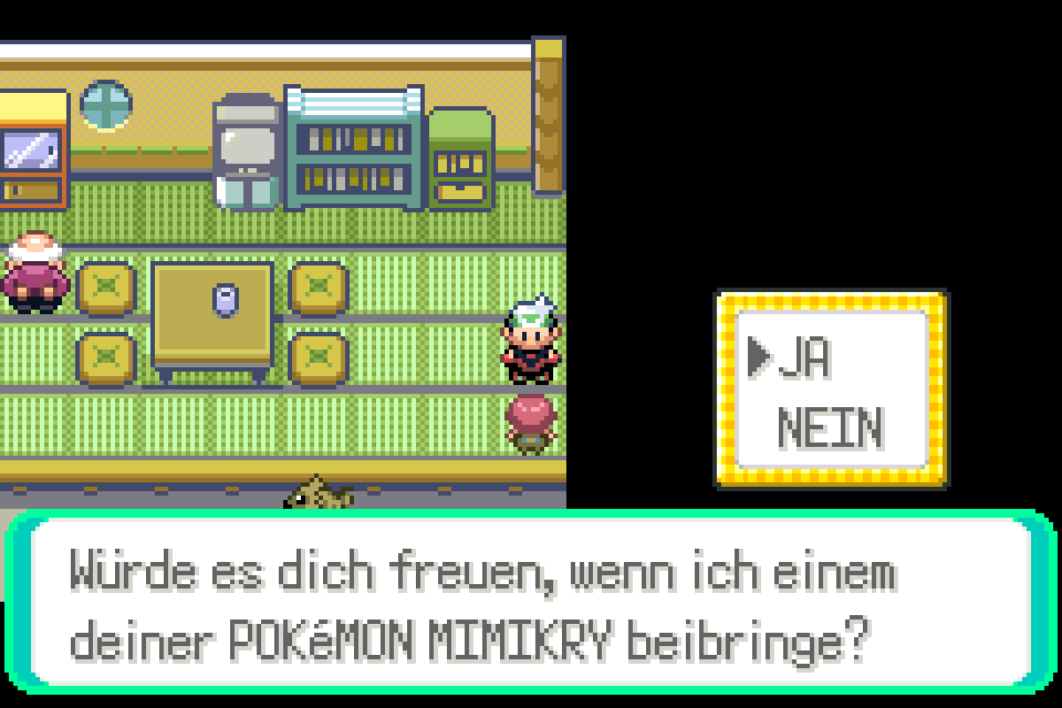 The Ninja Boy offering to teach Mimic inside a Lavaridge Town house in Pokémon Emerald