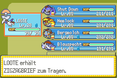 The party screen confirming that the selected Pokémon received Orange Mail