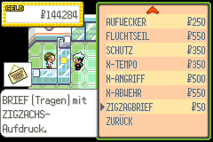 Orange Mail listed as ZIGZAGBRIEF for 50 in the Petalburg City shop