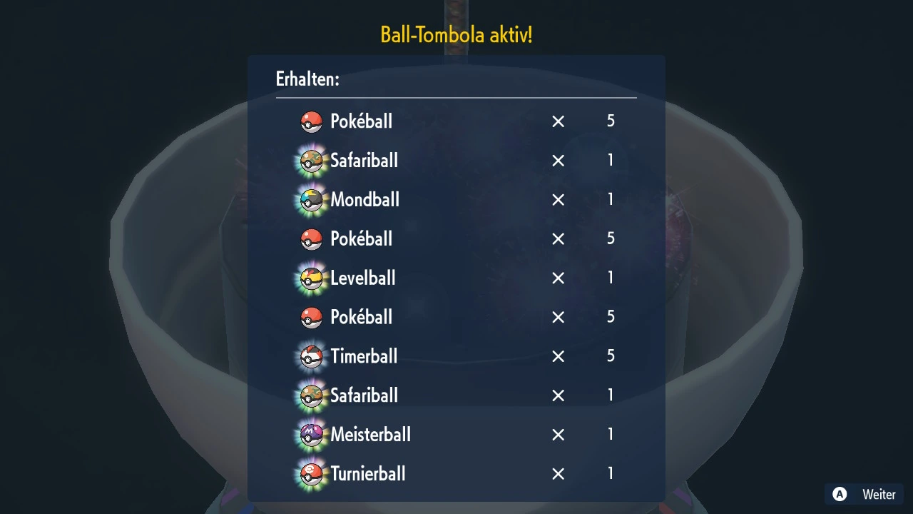 Poké Ball Lotto rewards including Safari, Moon, Level, Master and Sport Balls in Pokémon Scarlet