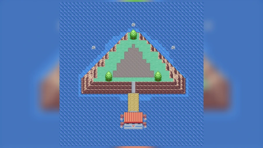 Birth Island on the PokéMaps Sevii Islands map, a small triangular island