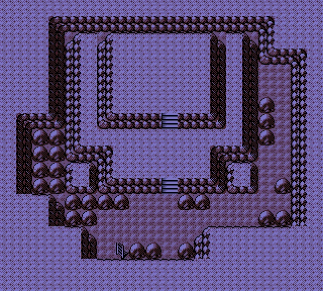 Burned Tower basement in Gold, Silver and Crystal with the spot where Raikou, Entei and Suicune stand circled
