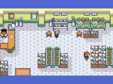 The girl who gives a daily Berry, beside the flower beds in the Pretty Petal Flower Shop on Route 104