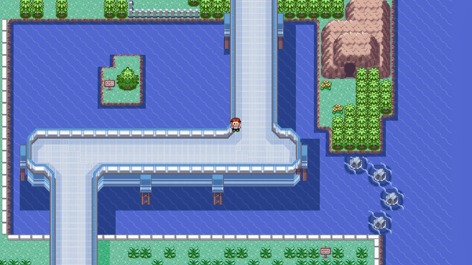 Route 110 on the PokéMaps Hoenn map with a player marker near the Trick House area