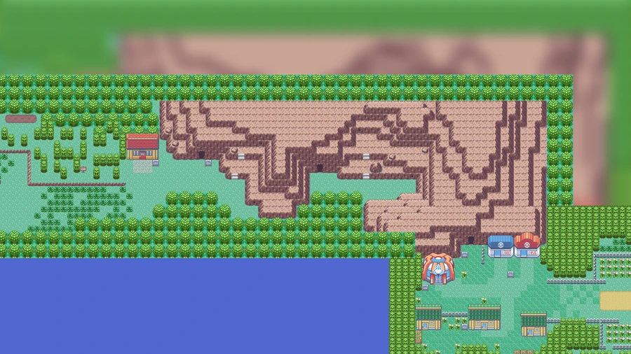 The Rusturf Tunnel entrance on the PokéMaps Hoenn map, between Rustboro City and Verdanturf Town