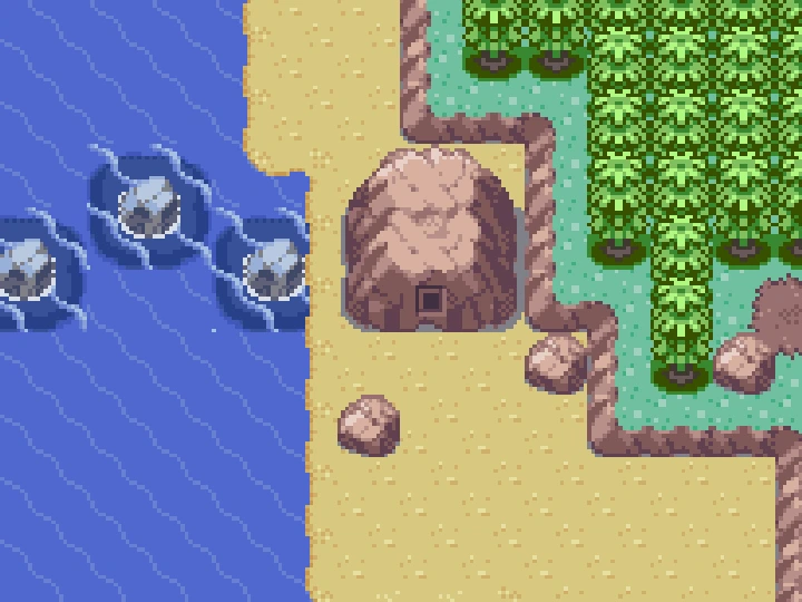 A rock-wall Secret Base spot on the Route 118 shore
