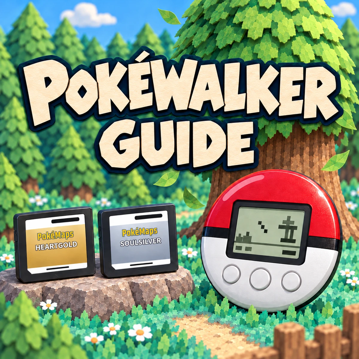 Authored Pokéwalker device illustration with HeartGold and SoulSilver cartridges