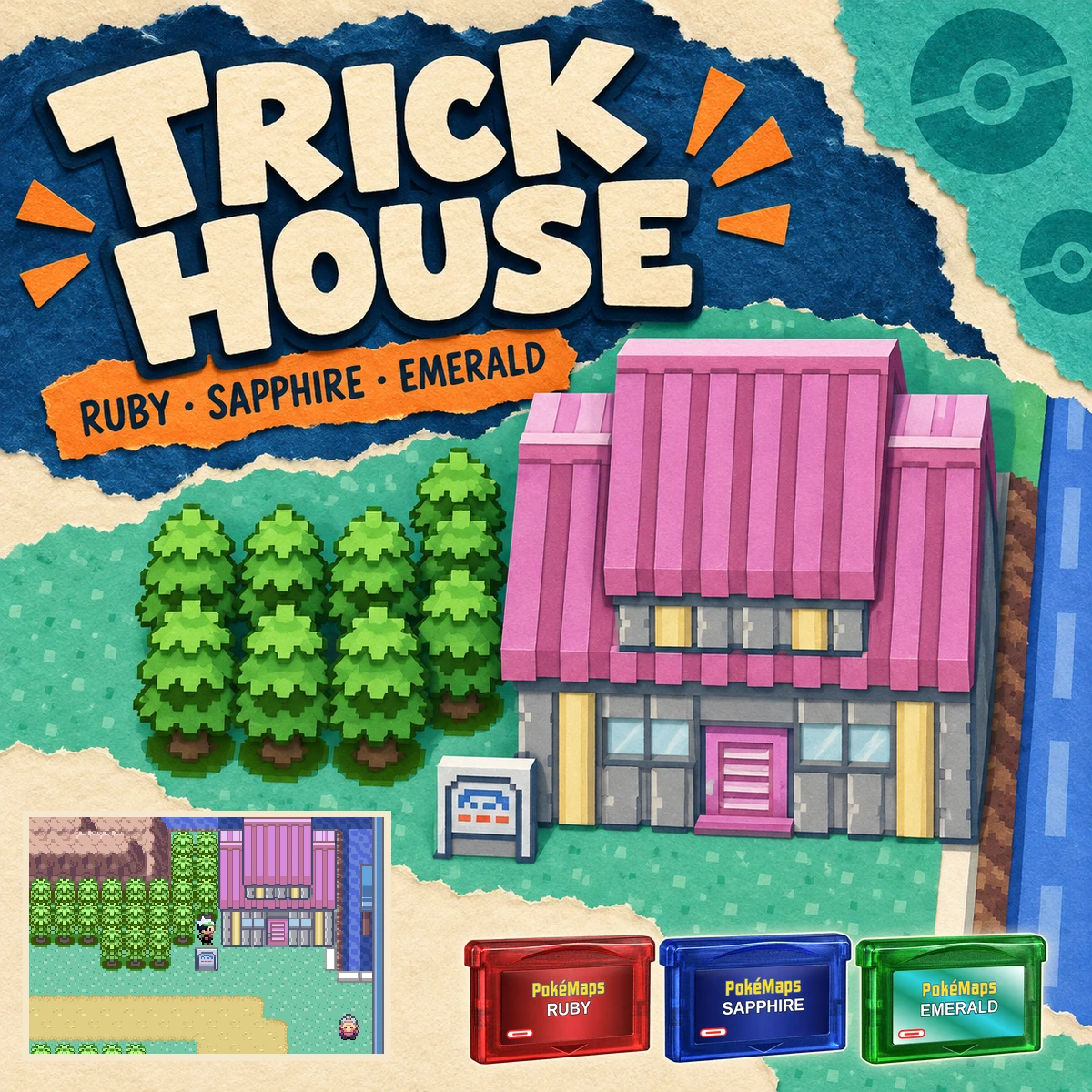 Trick House Guide: All 8 Puzzles in Ruby, Sapphire & Emerald — Pokémon Ruby, Sapphire & Emerald guide card